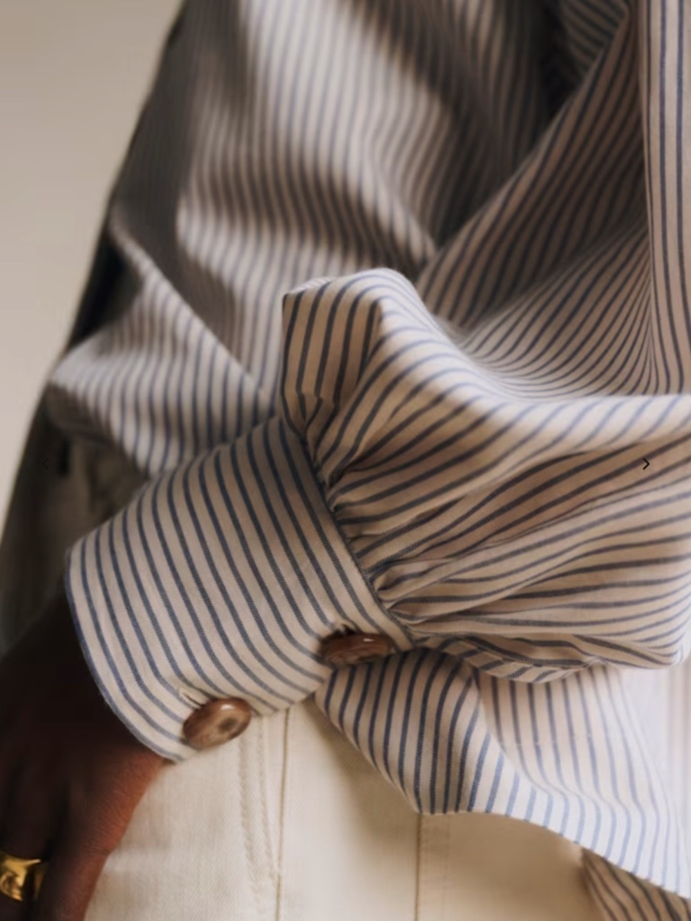 Sezane Analyne Shirt Blue Oxford Stripes On Beige - Size 6 - Picture 4 of 10